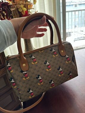 Gucci x Disney Mickey Print Brown Top-Handle Bag